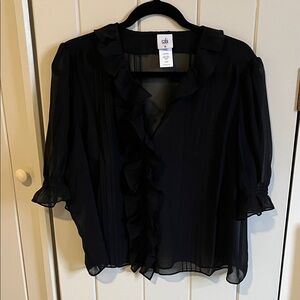 CAbi Black Ruffle Blouse